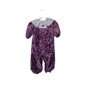 Kalula Kids Romper 18 Months Toddler‎ Vintage Floral Purple Velour Velvety